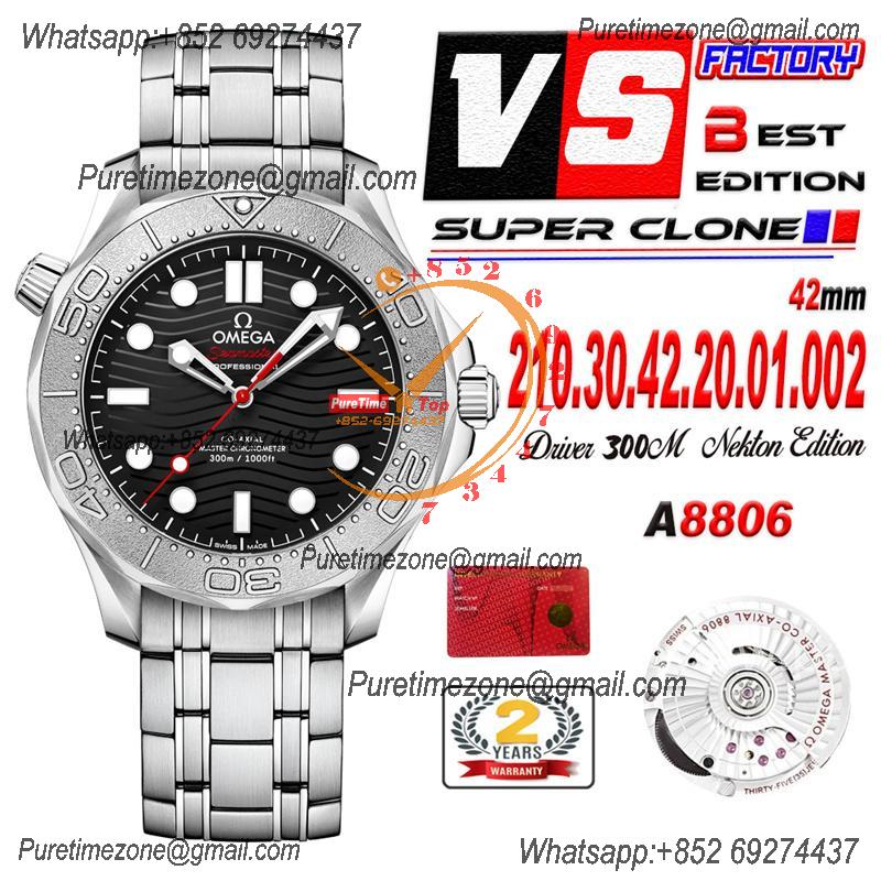 Seamaster Diver 300M Nekton A8806 Autoamtic Mens Watches VSF Best Ediiton Black Dial SS Bracelet CHS 210.30.42.20.01.002