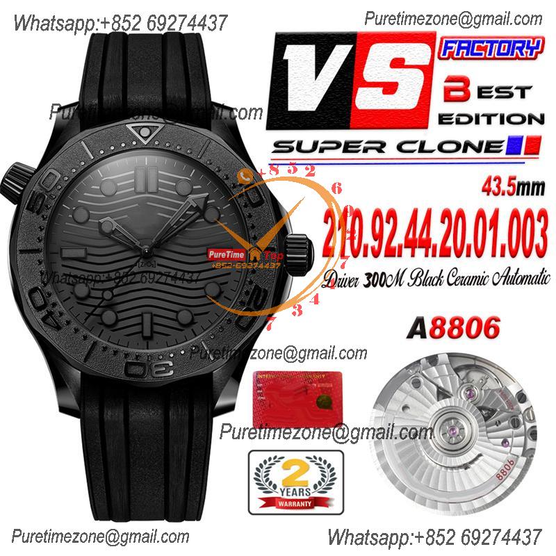 Seamaster 300m 43.5mm Black Ceramic A8806 Autoamtic Mens Watches VSF Best Ediiton Black Dial Rubber Strap