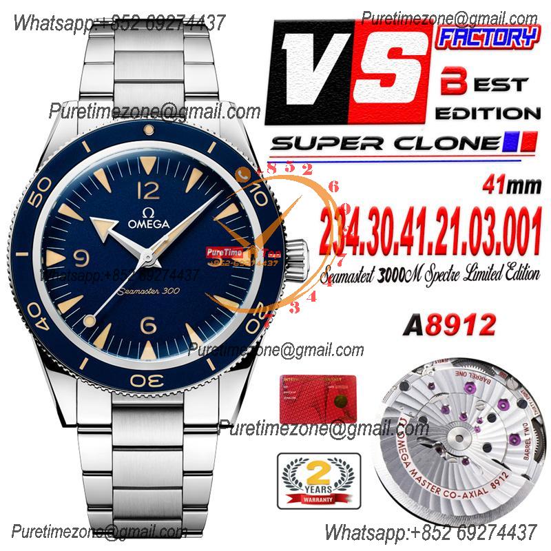 Seamaster 300 Heritage A8912 Autoamtic Mens Watches VSF Best Ediiton Blue Dial SS Bracelet CHS 234.30.41.21.03.001