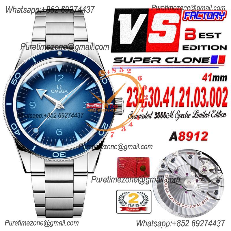 Seamaster 300 Heritage A8912 Autoamtic Mens Watches VSF Best Ediiton Blue Dial SS Bracelet CHS 234.30.41.21.03.002