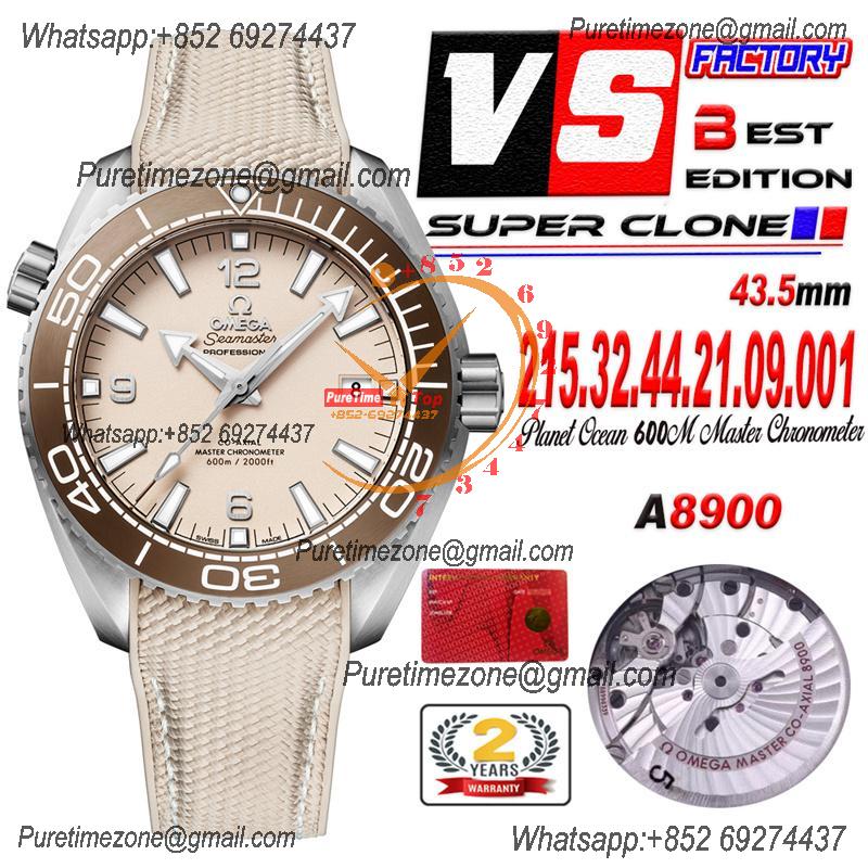 Planet Ocean 43.5mm A8900 Automatic Mens Watch VSF Best Ediiton Brown Bezel Sand Dial Rubber CHS 215.32.44.21.09.001