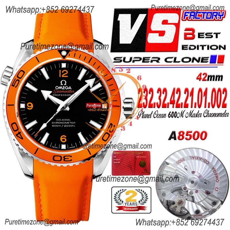 Seamaster Planet Ocean A8500 Automatic Mens Watch VSF Best Ediiton Orange Bezel Black Dial  Rubber Strap CHS