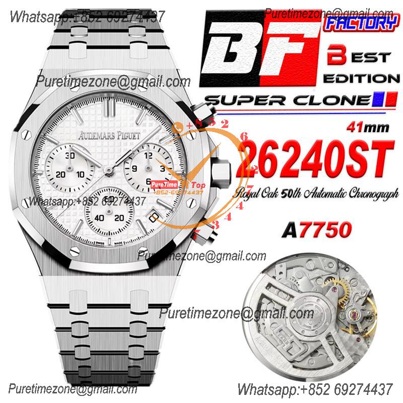 Royal Oak 26240ST A7750 Automatic Chronograph Mens Watch 50th Anniversary BF Best Edition Silver Dial SS Bracelet CHS