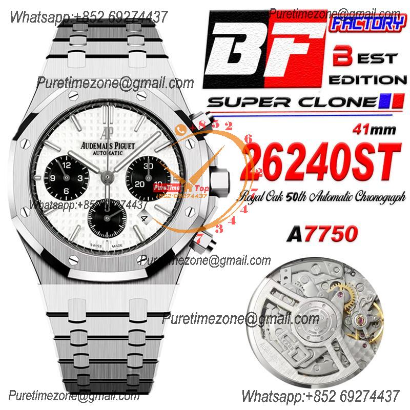 Royal Oak 26240ST A7750 Automatic Chronograph Mens Watch 50th Anniversary BF Best Edition White Dial SS Bracelet CHS