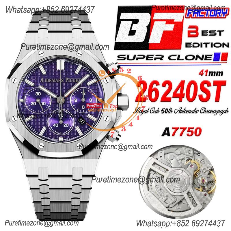 Royal Oak 26240ST A7750 Automatic Chronograph Mens Watch 50th Anniversary BF Best Edition Purple Dial SS Bracelet CHS