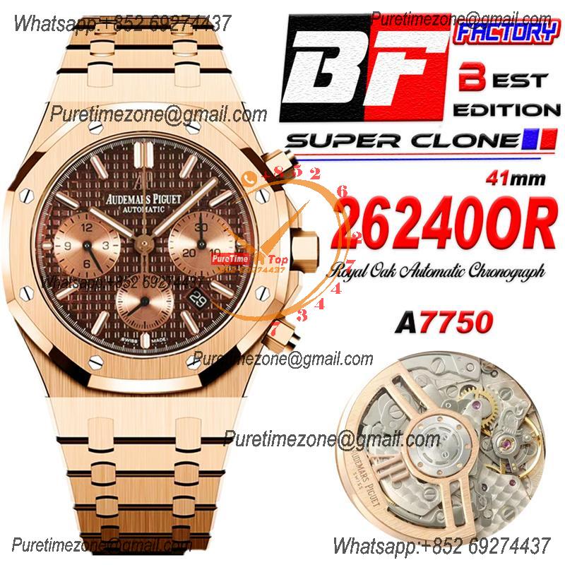 Royal Oak 26240OR A7750 Automatic Chronograph Mens Watch BF Best Edition RG Brown Dial SS Bracelet CHS