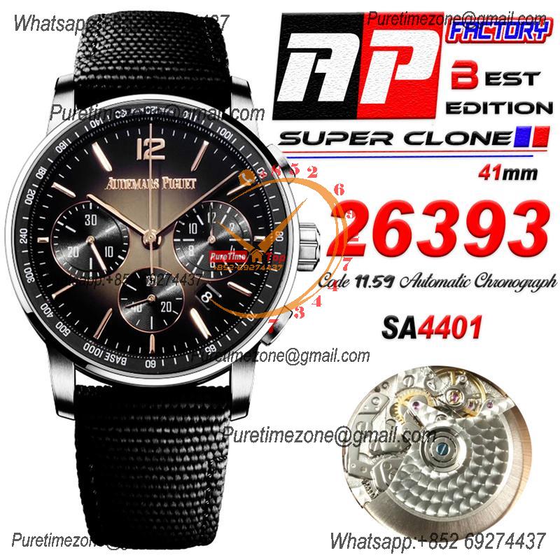 Code 11.59 26393 A4401 Automatic Chronograph Mens Watch APF Best Edition 41 Black Brown Dial Nylon Strap CHS