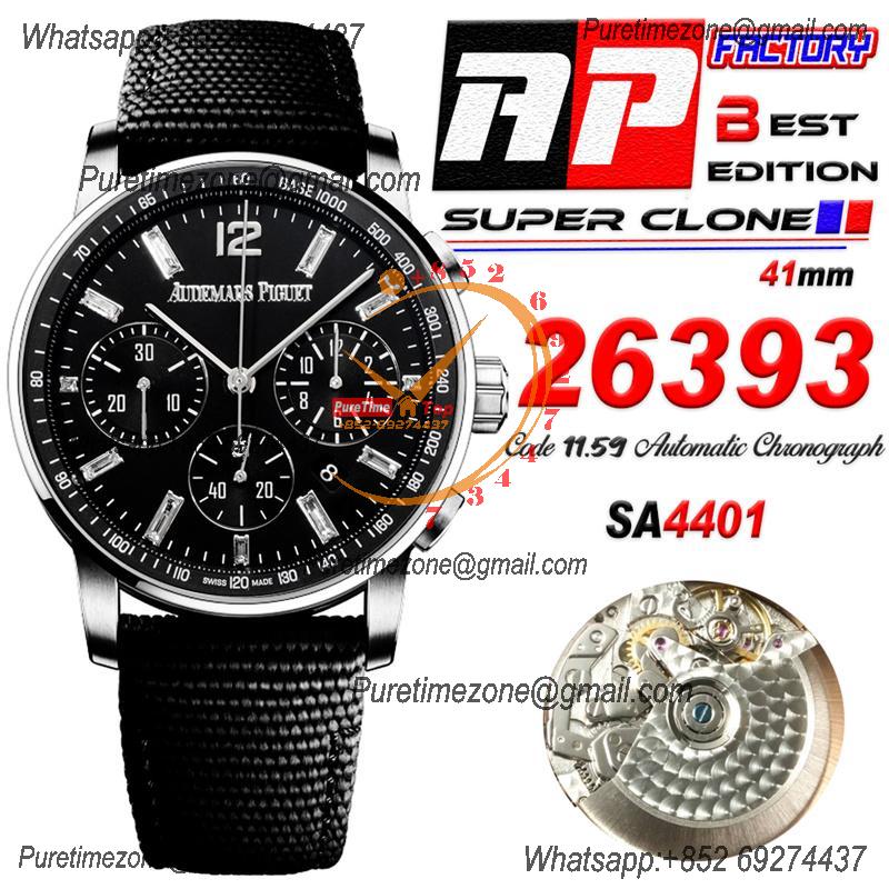 Code 11.59 26393 A4401 Automatic Chronograph Mens Watch APF Best Edition 41 Black Dial Nylon Strap CHS