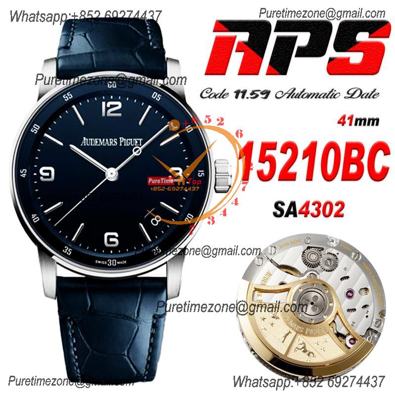 Code 11.59 15210BC SA4302 Automatic Mens Watch APSF Best Edition Steel Case Blue Dial Leather Strap CHS