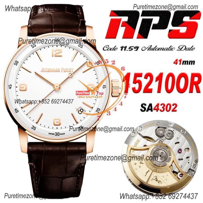 Code 11.59 15210BC SA4302 Automatic Mens Watch APSF Best Edition RG White Dial Brown Leather Strap CHS