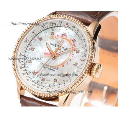 Navitimer Automatic 35 A2824 Automatic Womens Watch R17395211A1P1 Best Edition BLSF MOP Dial Brown Leather Ladies