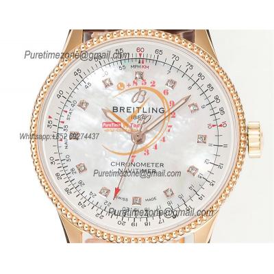 Navitimer Automatic 35 A2824 Automatic Womens Watch R17395211A1P1 Best Edition BLSF MOP Dial Brown Leather Ladies