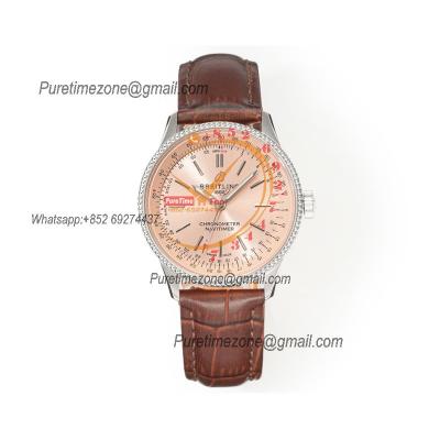 Navitimer Automatic 35 A2824 Automatic Womens Watch A17395201K1P1 Best Edition BLSF Pink Dial Brown Leather Ladies