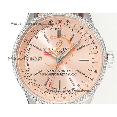 Navitimer Automatic 35 A2824 Automatic Womens Watch A17395201K1P1 Best Edition BLSF Pink Dial Brown Leather Ladies