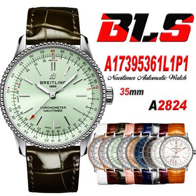 Navitimer Automatic 35 A2824 Automatic Womens Watch A17395361L1P1 Best Edition BLSF Green Dial  Leather Ladies