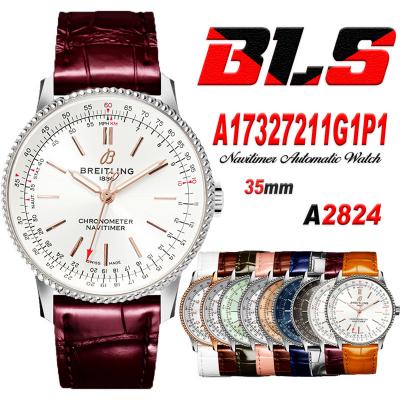 Navitimer Automatic 35 A2824 Automatic Womens Watch A17327211G1P1 Best Edition BLSF Silver Dial Red Leather Ladies