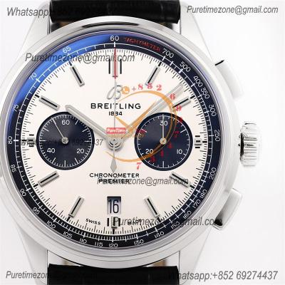 Premier B01 Chronograph 42 A7750 Automatic Mens Watch AB0118221G1P1 Best Edition GF V2 White Dial Leather CHS