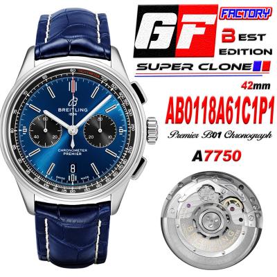 Premier B01 Chronograph 42 A7750 Automatic Mens Watch AB0118A61C1P1 Best Edition GF V2 Blue Dial Leather CHS