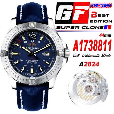 Colt Automatic 44mm A2824 Mens Watch A7438811-C907-105X Best Edition GF SS Blue Dial Leather Strap CHS