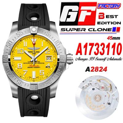 Avenger II Seawolf 45mm A1733110-I519-200S A2824 Automatic Mens Watch Best Edition GF V2 Yellow Dial Rubber CHS