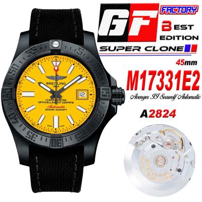 Avenger II Seawolf 45mm M17331E2I530-101W  A2824 Automatic Mens Watch Best Edition GF V2 Yellow Dial Rubber CHS