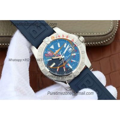 Aeromarine Avenger II GMT 43mm A3239011 A2836 Automatic Mens Watch Best Edition GF SS Blue Dial Rubber CHS