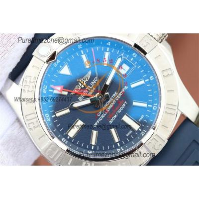 Aeromarine Avenger II GMT 43mm A3239011 A2836 Automatic Mens Watch Best Edition GF SS Blue Dial Rubber CHS