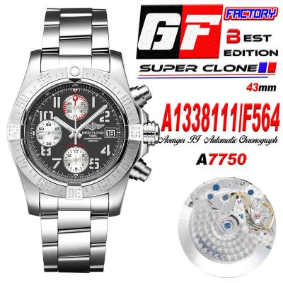 Avenger II 43 A1338111-F564-170A A7750 Automatic Chronograph Mens Watch Best Edition GF Gray Dial SS Bracelet CHS