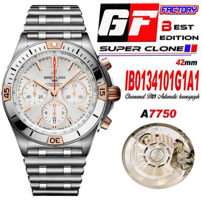 Chronomat B01 42 IB0134101G1A1 A7750 Automatic Chronograph Mens Watch Best Edition GF RG Whtie Dial SS Bracelet CHS