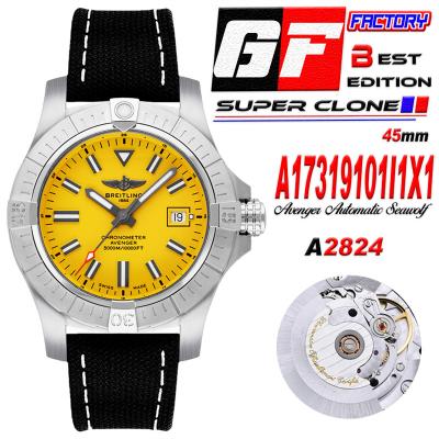 Avenger Automatic 45 Seawolf A17319101I1X1 A2824 Automatic Mens Watch Best Edition GF Yellow Dial Black Leasther CHS