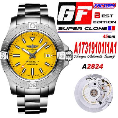 Avenger Automatic 45 Seawolf A17319101I1A1 A2824 Automatic Mens Watch Best Edition GF Yellow Dial SS Bracelet CHS