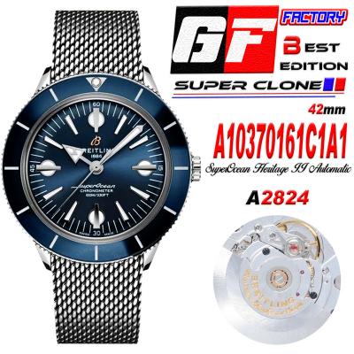 SuperOcean Heritage II 42 A10370161C1A1 A2824 Automatic Mens Watch Best Edition GF Blue Dial SS Mesh Bracelet CHS