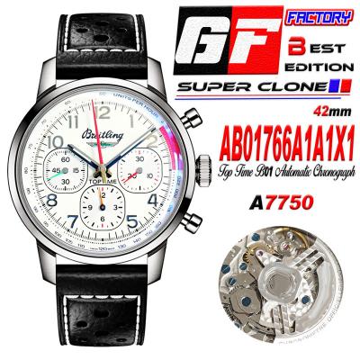 Premier Top Time B01 AB01766A1A1X1 A7750 Automatic Chronograph Mens Watch Best Edition GF White Dial Leather Strap CHS