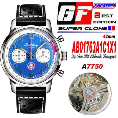 Premier Top Time B01 AB01763A1C1X1 A7750 Automatic Chronograph Mens Watch Best Edition GF Blue Dial Leather Strap CHS