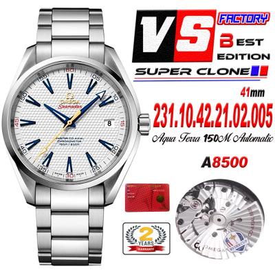 Aqua  Terra Master Ryder Cup Edition A8500 Automatic Mens Watch Best Edition VSF White Textured Dial SS Bracelet CHS