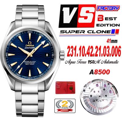 Aqua Terra 150M A8500 Automatic Mens Watch Best Edition VSF Blue Textured Dial SS Bracelet CHS 231.10.42.21.03.006