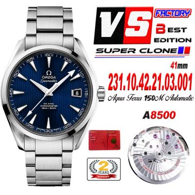 Aqua Terra 150M A8500 Automatic Mens Watch Best Edition VSF Blue Textured Dial SS Bracelet CHS 231.10.42.21.03.001