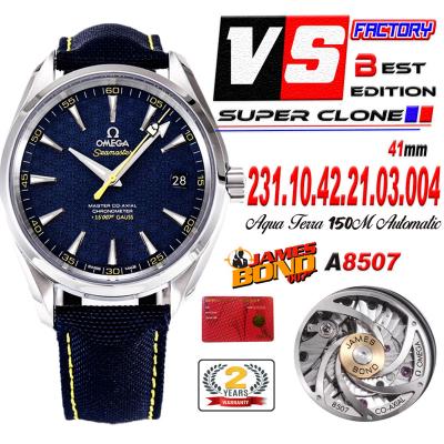 Aqua Terra 150M A8500 Automatic Mens Watch James Bond Best Edition VSF Blue Textured Dial Nylon Strap CHS