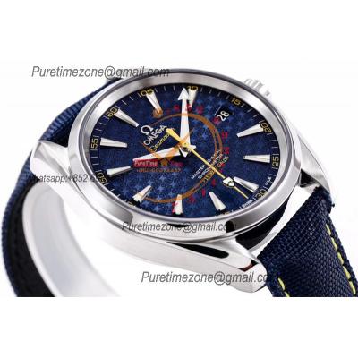 Aqua Terra 150M A8500 Automatic Mens Watch James Bond Best Edition VSF Blue Textured Dial Nylon Strap CHS