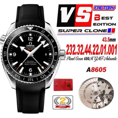 Planet Ocean 600M GMT A8605  Automatic Mens Watch Best Edition VSF Black Dial Rubber CHS 232.32.44.22.01.001