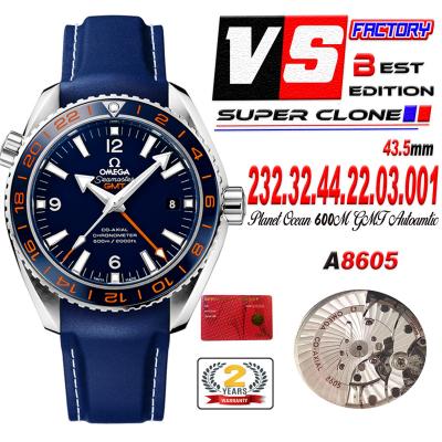 Planet Ocean 600M GMT A8605  Automatic Mens Watch Best Edition VSF Blue Dial Rubber CHS 232.32.44.22.03.001