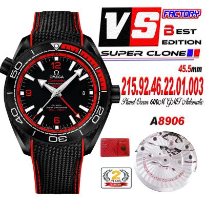 Planet Ocean GMT 45.5mm Deep Black Red Real Ceramic A8906 Automatic Mens Watch VSF 1:1 Best Edition Black Nylon CHS