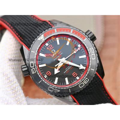 Planet Ocean GMT 45.5mm Deep Black Red Real Ceramic A8906 Automatic Mens Watch VSF 1:1 Best Edition Black Nylon CHS