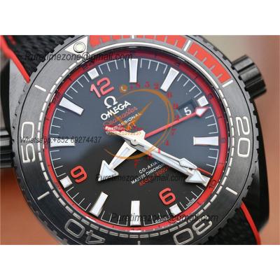 Planet Ocean GMT 45.5mm Deep Black Red Real Ceramic A8906 Automatic Mens Watch VSF 1:1 Best Edition Black Nylon CHS