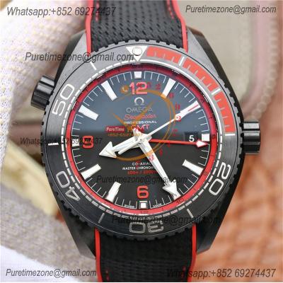 Planet Ocean GMT 45.5mm Deep Black Red Real Ceramic A8906 Automatic Mens Watch VSF 1:1 Best Edition Black Nylon CHS