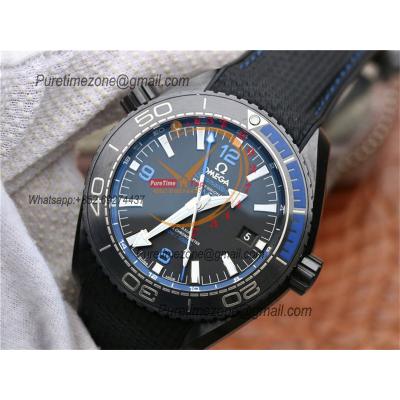 Planet Ocean GMT 45.5mm Deep Black Blue Real Ceramic A8906 Automatic Mens Watch VSF 1:1 Best Edition Black Nylon CHS