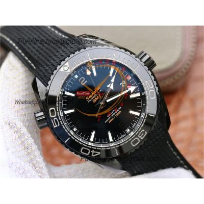 Planet Ocean GMT 45.5mm Deep Black Real Ceramic A8906 Automatic Mens Watch VSF 1:1 Best Edition Black Nylon CHS