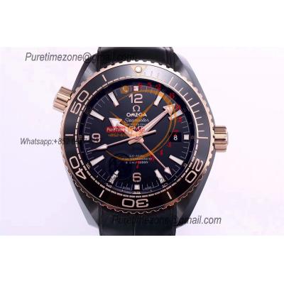 Planet Ocean GMT 45.5mm Deep Gold Black Real Ceramic A8906 Automatic Mens Watch VSF 1:1 Best Edition Black Leatehr CHS