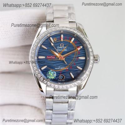 Aqua Terra 150M 34mm A8800 Autoamtic Womens Watches VSF Best Ediiton Diamonds Bezel Blue Dial SS Bracelet Ladies