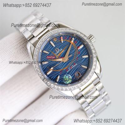 Aqua Terra 150M 34mm A8800 Autoamtic Womens Watches VSF Best Ediiton Diamonds Bezel Blue Dial SS Bracelet Ladies